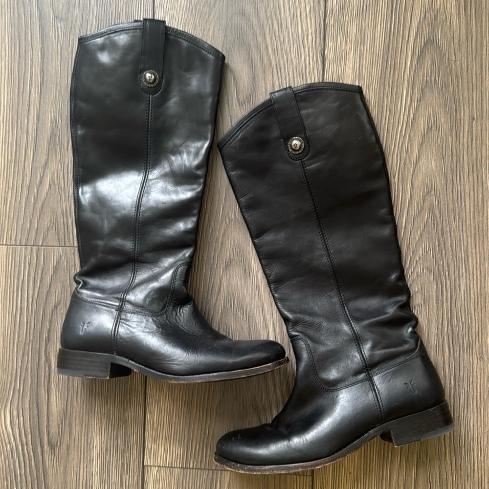 Frye Melissa Button Tall Leather Black Boots